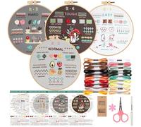Tel Charme * Kit de broderie pour débutants, 4 étapes pour apprendre 38 points, avec motifs pré-estampés, instructions étape par étape, comprend plusieurs accessoires, cadeau pour les amateurs
