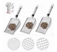 Tel Charme * Lot de 3 tamis de sol de jardin avec gants - Tamis en maille de 2,8 mm, 3,8 mm, 5 mm + 1 paire de gants - Sol, sable, compost, tamis à roches pour jardinage, rempotage et projets de
