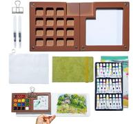 Tel Charme * Mini kit aquarelle avec palette d'aquarelle portable, 15 grilles et 24 couleurs aquarelle, carnet de croquis, clips de peintre, artiste de poche, kit de voyage pour peintres, artistes