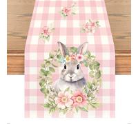TELAIN Chemin de table de Pâques avec motif lapin, 33 x 183 cm, lin de haute qualité, parfait pour la décoration du printemps et de l'été, chemin de table coloré de Pâques