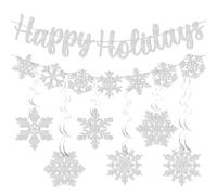 TELAIN Ensemble de décoration de Noël avec bannière scintillante Happy Holidays, guirlande de neige congère et 6 tourbillons d'hiver à suspendre, parfait pour les fêtes d'hiver