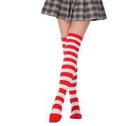 TELAIN Jambières pour femmes, chaussettes rayées rouges et blanches confortables pour Noël, chauffe-jambes doux et extensibles de haute qualité pour l'hiver et la vie quotidienne, rouge, L