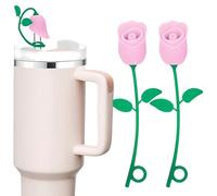 TELAIN Lot de 2 couvercles de paille pour Stanley Cup, compatibles avec les gobelets de 20, 30, 40 oz et les bouteilles d'eau, accessoires de paille en silicone de 6 à 10 mm, motif de fleur de rose