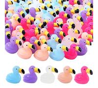TELAIN Lot de 50 mini figurines de flamant rose en résine, multicolores, petits flamants roses, pour maisons de poupée, jardins de contes de fées, mini paysages, gâteaux, décoration d'aquarium DIY