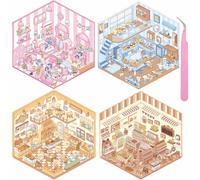 TELAIN Paquet d'autocollants 3D avec 4 planches de fond et 4 feuilles d'autocollants, créativité et plaisir pour les journaux et le scrapbooking, avec pince à épiler gratuite