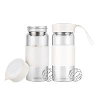 TELAIN Shaker pour boisson protéinée, 2 pièces de 16 oz sans BPA, bouteille sans odeur avec boule mélangeuse en acier inoxydable 304 et nettoyant amovible pour boissons protéinées (Blanc-2 pièces)