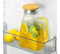 TELANKS Carafe à eau en verre de 1,5 l, verseuse en verre avec couvercle, anti-fuite, idéale pour la limonade, le jus, le thé et le café (poignée jaune), t-sh-11