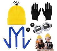 TELAOBAN Accessoires de costume jaunes pour adulte, Jaune Accessoires de cosplay d'Halloween, avec Bonnet, Lunettes Goggles, Gants Noirs, Boutons, Bretelles, pour Femme, Enfant