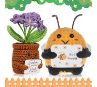 TELAOBAN Pocket Hug Crochet Fleur, Abeille au Crochet Positive avec ‘Bee Happy’ Carte, Mini Tricotées en Fleurs, Abeille de Soutien Émotionnel, Décoration pour la Maison, Le Bureau, la Voiture