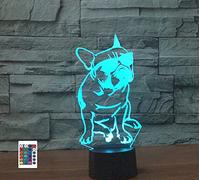 Télécommande 3D bouledogue français 16 couleurs Illusion de veilleuse en acrylique LED Lampe de chevet pour chambre d'enfant Décoration de bureau Cadeau d'anniversaire Jouet pour enfants