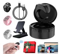 Télécommande Bluetooth sans fil améliorée, anneau de défilement avec étui de charge, anneau de défilement pour iPhone/Android, anneau de défilement d'applications vidéo avec écran LED (noir, standard)