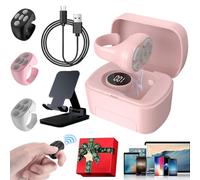 Télécommande Bluetooth sans fil améliorée, anneau de défilement avec étui de charge, anneau de défilement pour iPhone/Android, anneau de défilement d'applications vidéo avec écran LED (rose, amélioré)