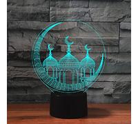 Télécommande d'architecture islamique 3D 16 couleurs Illusion de veilleuse en acrylique LED Lampe de chevet pour chambre d'enfant Décoration de bureau Cadeau d'anniversaire Jouet pour enfants