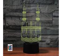Télécommande d'architecture saoudite 3D 16 couleurs Illusion de veilleuse en acrylique LED Lampe de chevet pour chambre d'enfant Décoration de bureau Cadeau d'anniversaire Jouet pour enfants
