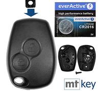 Télécommande de clé de voiture sans fil 1 x boîtier 2 boutons + 2 x pinces de batterie + 1 x pile CR2016 compatible avec Renault/Dacia/Opel