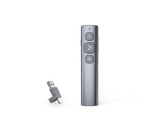 Télécommande de présentation sans-fil WE avec pointeur laser, receveur USB-A/USB-C, Bluetooth, rechargeable, gris