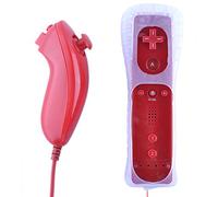 Télécommande remote + Nunchuck + Housse + Sangle pour Nintendo Wii Rouge