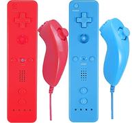 Télécommande Wii et Nunchuck, manettes sans fil compatibles avec Wii/Wii U avec étui en silicone et dragonne (rouge et bleu)