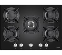 TELEFUNKEN Plaque gaz TGV5C, 70 cm, 5 foyers, verre noir