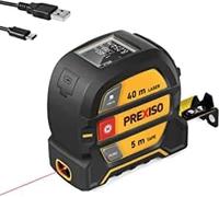 Telemetre Laser 2 en 1 PREXISO, Metre Ruban de 5M Rechargeable, Outil de Mesure avec Crochet Magnetique Mobile et Laser de 40M, Mode Pythagore, Unite a Changement Libre