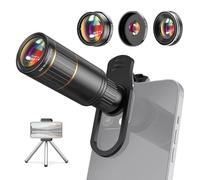 Téléobjectif 22X, Fisheye 205°, Grand Angle 4K 0,67X, Kit D'objectif Macro 25X avec Clip Universel et Trépied pour Smartphone