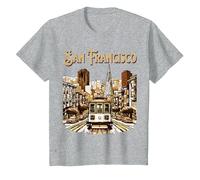 Téléphérique Vintage de San Francisco Old SF Downtown Fog City T-Shirt, Enfant, Gris Chiné, 12 Ans