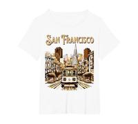Téléphérique Vintage de San Francisco Old SF Downtown Fog City T-Shirt, Femme Grandes Tailles, Blanc, 3X