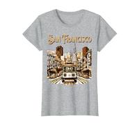 Téléphérique Vintage de San Francisco Old SF Downtown Fog City T-Shirt, Femme, Gris Chiné, S