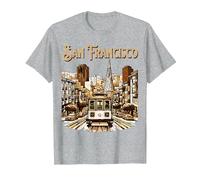 Téléphérique Vintage de San Francisco Old SF Downtown Fog City T-Shirt, Homme, Gris Chiné, 3XL