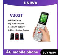 Téléphone à clapet 4G UNIWA V202T, double écran, gros boutons, pour personnes âgées, 1450 mAh, fonction SOS Black