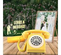 Téléphone à Livre d'or Audio rétro avec Panneau LED et Cadre d'image pour Message Vocal confessionnel pour préserver Vos Mariages, Anniversaires, fêtes de Retraite (Jaune)