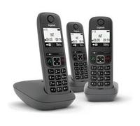 Gigaset - Téléphone analogique sans fil DECT AS490 Trio - Identification de l'appelant - Noir