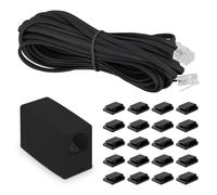 Telephone Cable,10M RJ11 6P4C Modular Connector + RJ11 Modular Coupler + 20 Cable Clips,RJ11 to RJ11 Male Flat Cable for Modem,Router,Telephone,Fax,ISDN DSL,VDSL,