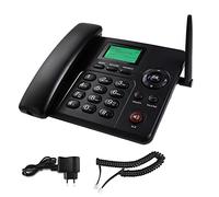 Téléphone de bureau GSM sans fil avec fente pour carte SIM, mains libres, SMS, fonctions radio, rappel et pause - Téléphone de bureau pour usage domestique Noir