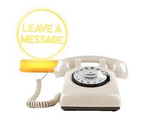 Téléphone de livre d'or audio haut de gamme avec signe de mariage LED gratuit | Livre d'or audio de style vintage et rétro | Téléphone à cadran avec enregistrement audio des messages vocaux (Blanc)