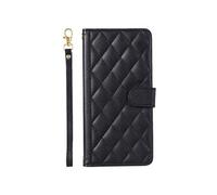 Téléphone Etui Pour FOXDOCK VIVO Y03 4G Titulaire De Fentes Pour Cartes Sangle A Main Portefeuille Flip Folio Magnétique Treillis Noir