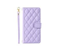 Téléphone Etui Pour FOXDOCK VIVO Y100 4G Sangle A Main Magnétique Portefeuille Flip Folio Titulaire De Fentes Pour Cartes Treillis Violet