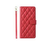 Téléphone Etui Pour Motorola Moto G54 5G Portefeuille Flip Folio Magnétique Sangle A Main Titulaire De Fentes Pour Cartes Treillis Rouge