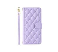 Téléphone Etui Pour Motorola Moto G54 5G Portefeuille Flip Folio Magnétique Sangle A Main Titulaire De Fentes Pour Cartes Treillis Violet
