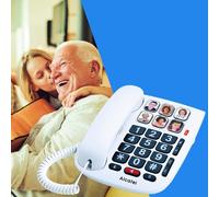 téléphone Filaire Larges Touches pour Les séniors et 6 Photos mémoires blanc