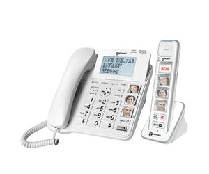 Téléphone Filaire Senior avec Combiné Sans Fil Touches Photo Répondeur Geemarc Blanc