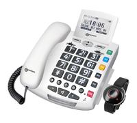 Téléphone filaire Senior Touches Larges et Mémoire Photo Bracelet SOS Geemarc Blanc