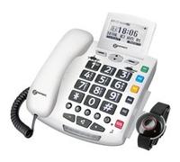 Téléphone filaire Senior Touches Larges et Mémoire Photo Bracelet SOS Blanc