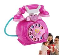 Téléphone filaire : téléphone de bureau simulé de couleur rose, jeu de simulation avec rotation, réponse vocale numérique, chansons classiques, mode de narration de contes | Disp