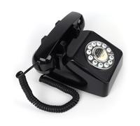 Téléphone fixe circulaire à bouton-poussoir style rétro | Alerte d'appel entrant, boîtier en ABS noir, base de table fixe avec combiné amovible pour appel direct