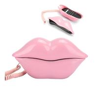 Téléphone Fixe de Bureau Européen en Forme Lèvres Roses, Design Élégant Et Moderne, Compatible avec Les Systèmes Téléphoniques Classiques, Couleur Rose Tendance