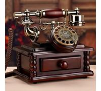 Téléphone fixe rétro à cadran rotatif en bois massif avec tiroir de rangement pour la maison et le bureau, fonction d'appel vocal clair