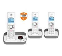 Alcatel Téléphone sans fil F860 Voice Trio – Répondeur et ID, Conf. 3, +2 combinés – Blanc/Gris