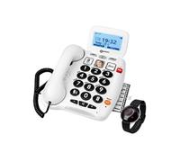 Téléphone Fixe Senior 40dB à Grosses Touches avec Télécommande SOS Blanc