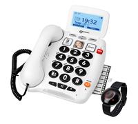 Geemarc Serenities 100 - Téléphone Filaire Amplifié et Son Bracelet SOS Résistant à l’Eau avec Grosses Touches et Sonnerie Puissante pour Personnes Agées - Perte Auditive Faible ou Moyenne